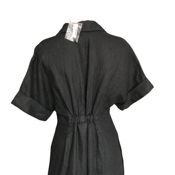 MADEWELL Pleated Midi Shirtdress in 100% Linen in Jet Black sz XS NU580 - Picture 8 of 14